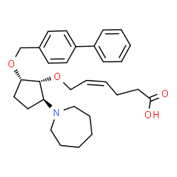 ChemSpider 2D Image | (4Z)-6-{[(1R,2S,5S)-2-(1-Azepanyl)-5-(4-biphenylylmethoxy)cyclopentyl]oxy}-4-hexenoic acid | C30H39NO4