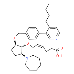ChemSpider 2D Image | (4Z)-6-{[(1R,2S,5R)-2-(1-Azepanyl)-5-{[4-(4-butyl-3-pyridinyl)benzyl]oxy}cyclopentyl]oxy}-4-hexenoic acid | C33H46N2O4