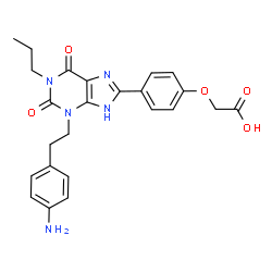 ChemSpider 2D Image | (4-{3-[2-(4-Aminophenyl)ethyl]-2,6-dioxo-1-propyl-2,3,6,7-tetrahydro-1H-purin-8-yl}phenoxy)acetic acid | C24H25N5O5