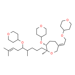 ChemSpider 2D Image | (2S,3R,6E)-2-[4,8-Dimethyl-5-(tetrahydro-2H-pyran-4-yloxy)-7-nonen-1-yl]-2-methyl-3-(tetrahydro-2H-pyran-4-yloxy)-6-[2-(tetrahydro-2H-pyran-4-yloxy)ethylidene]oxepane | C35H60O7