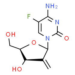 ChemSpider 2D Image | 4-Amino-1-(2-deoxy-2-methylene-D-glycero-pentofuranosyl)-5-fluoro-2(1H)-pyrimidinone | C10H12FN3O4