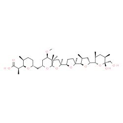 ChemSpider 2D Image | (2R)-2-[(2R,3S,6R)-6-{[(2S,4R,7R,9R,10R)-2-{(2S,2'R,3'S,5R,5'R)-5'-[(2S,3S,5R,6R)-6-hydroxy-6-(hydroxymethyl)-3,5-dimethyltetrahydro-2H-pyran-2-yl]-2,3'-dimethyloctahydro-2,2'-bifuran-5-yl}-9-methoxy-2,4,10-trimethyl-1,6-dioxaspiro[4.5]dec-7-yl]methyl}-3-methyltetrahydro-2H-pyran-2-yl]propanoic acid | C40H68O11