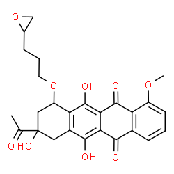 ChemSpider 2D Image | 5,12-Naphthacenedione, 7,8,9,10-tetrahydro-8-acetyl-1-methoxy-10-(3-oxiranylpropoxy)-6,8,11-trihydroxy- | C26H26O9