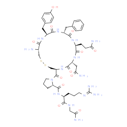 ChemSpider 2D Image | 1-{[(4S,7R,10S,13R,16S,19R)-19-Amino-7-(2-amino-2-oxoethyl)-10-(3-amino-3-oxopropyl)-13-benzyl-16-(4-hydroxybenzyl)-6,9,12,15,18-pentaoxo-1,2-dithia-5,8,11,14,17-pentaazacycloicosan-4-yl]carbonyl}-L-p
rolyl-L-arginylglycinamide | C46H65N15O12S2