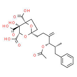 ChemSpider 2D Image | (1S,3S,4S,5R)-1-[(4S,5R)-4-Acetoxy-5-methyl-3-methylene-6-phenylhexyl]-4-hydroxy-2,8-dioxabicyclo[3.2.1]octane-3,4,5-tricarboxylic acid | C25H30O11