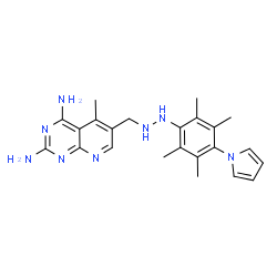 ChemSpider 2D Image | 5-Methyl-6-({2-[2,3,5,6-tetramethyl-4-(1H-pyrrol-1-yl)phenyl]hydrazino}methyl)pyrido[2,3-d]pyrimidine-2,4-diamine | C23H28N8