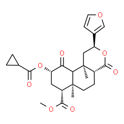 ChemSpider 2D Image | Methyl (2S,4aR,6aR,7R,9S,10bR)-9-[(cyclopropylcarbonyl)oxy]-2-(3-furyl)-6a,10b-dimethyl-4,10-dioxododecahydro-2H-benzo[f]isochromene-7-carboxylate | C25H30O8
