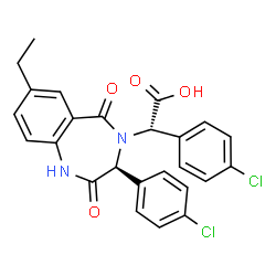 ChemSpider 2D Image | (2S)-(4-Chlorophenyl)[(3S)-3-(4-chlorophenyl)-7-ethyl-2,5-dioxo-1,2,3,5-tetrahydro-4H-1,4-benzodiazepin-4-yl]acetic acid | C25H20Cl2N2O4