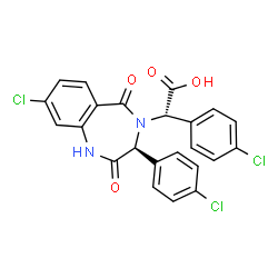 ChemSpider 2D Image | (2S)-[(3S)-8-Chloro-3-(4-chlorophenyl)-2,5-dioxo-1,2,3,5-tetrahydro-4H-1,4-benzodiazepin-4-yl](4-chlorophenyl)acetic acid | C23H15Cl3N2O4