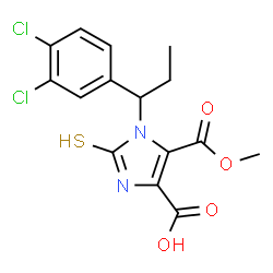 ChemSpider 2D Image | 1-[1-(3,4-Dichlorophenyl)propyl]-5-(methoxycarbonyl)-2-thioxo-2,3-dihydro-1H-imidazole-4-carboxylic acid | C15H14Cl2N2O4S