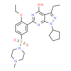ChemSpider 2D Image | 1-cyclopentyl-6-{2-ethoxy-5-[(4-methylpiperazin-1-yl)sulfonyl]phenyl}-3-ethyl-1H-pyrazolo[3,4-d]pyrimidin-4-ol | C25H34N6O4S