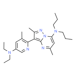 ChemSpider 2D Image | 3-[5-(Diethylamino)-3-methyl-2-pyridinyl]-2,5-dimethyl-N,N-dipropylpyrazolo[1,5-a]pyrimidin-7-amine | C24H36N6