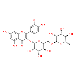 ChemSpider 2D Image | 2-(3,4-Dihydroxyphenyl)-5,7-dihydroxy-4-oxo-4H-chromen-3-yl (5xi)-6-O-(6-deoxy-alpha-L-mannopyranosyl)-beta-D-lyxo-hexopyranoside | C27H30O16