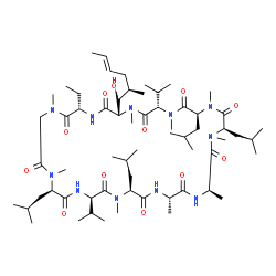 ChemSpider 2D Image | (3S,6S,9R,12R,15S,18S,21R,24R,30S,33S)-30-Ethyl-33-[(1R,2R,4E)-1-hydroxy-2-methyl-4-hexen-1-yl]-6,9,18,24-tetraisobutyl-3,21-diisopropyl-1,4,7,10,12,15,19,25,28-nonamethyl-1,4,7,10,13,16,19,22,25,28,3
1-undecaazacyclotritriacontane-2,5,8,11,14,17,20,23,26,29,32-undecone | C62H111N11O12