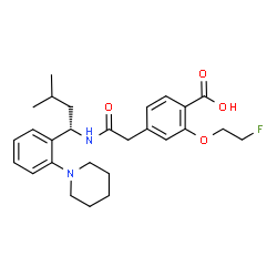 ChemSpider 2D Image | 2-(2-Fluoroethoxy)-4-[2-({(1S)-3-methyl-1-[2-(1-piperidinyl)phenyl]butyl}amino)-2-oxoethyl]benzoic acid | C27H35FN2O4