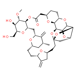 ChemSpider 2D Image | (1S,3S,6S,9S,12S,14R,16R,18S,20S,21R,22S,23S,27R,30S,33S,36R,37S)-21-Hydroxy-20-(hydroxymethyl)-22-methoxy-14-methyl-8,15-bis(methylene)-2,19,24,31,35,38,40,41,42-nonaoxanonacyclo[25.9.2.1~3,33~.1~3,3
4~.1~6,9~.1~12,16~.0~18,23~.0~30,37~.0~32,36~]dotetracontan-25-one | C38H54O13