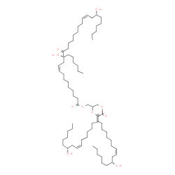 ChemSpider 2D Image | 2,3-Bis{[(9Z,12R)-12-hydroxy-9-octadecenoyl]oxy}propyl (9Z,12R,21Z,24R)-12-hexyl-12,24-dihydroxy-13-oxo-9,21-triacontadienoate | C75H136O11