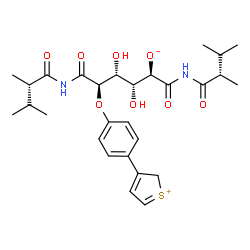 ChemSpider 2D Image | (2R,3R,4R,5R)-1,6-Bis{[(2S)-2,3-dimethylbutanoyl]amino}-3,4-dihydroxy-1,6-dioxo-5-[4-(2H-thiophenium-3-yl)phenoxy]-2-hexanolate | C28H38N2O8S