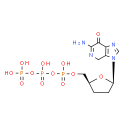 ChemSpider 2D Image | Triphosphoric acid, mono[[(2S,5R)-5-(6-amino-4,7-dihydro-7-oxo-3H-imidazo[4,5-c]pyridin-3-yl)tetrahydro-2-furanyl]methyl] ester | C11H17N4O12P3