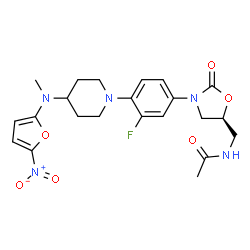 ChemSpider 2D Image | N-{[(5S)-3-(3-Fluoro-4-{4-[methyl(5-nitro-2-furyl)amino]-1-piperidinyl}phenyl)-2-oxo-1,3-oxazolidin-5-yl]methyl}acetamide | C22H26FN5O6