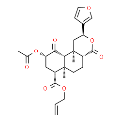 ChemSpider 2D Image | Allyl (2S,4aR,6aR,7R,9S,10aS,10bR)-9-acetoxy-2-(3-furyl)-6a,10b-dimethyl-4,10-dioxododecahydro-2H-benzo[f]isochromene-7-carboxylate | C25H30O8
