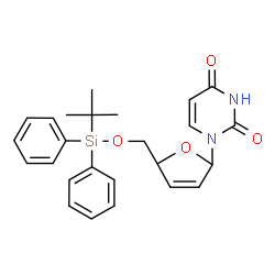 ChemSpider 2D Image | 1-[5-({[tert-butyl(diphenyl)silyl]oxy}methyl)-2,5-dihydrofuran-2-yl]pyrimidine-2,4(1H,3H)-dione | C25H28N2O4Si