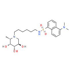 ChemSpider 2D Image | 5-(Dimethylamino)-N-{6-[(2S,3R,4S,5R)-3,4,5-trihydroxy-2-methyl-1-piperidinyl]hexyl}-1-naphthalenesulfonamide | C24H37N3O5S