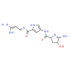 ChemSpider 2D Image | 4-{[(5-Amino-4-hydroxy-3,4-dihydro-2H-pyrrol-2-yl)carbonyl]amino}-N-[(1E)-3,3-diamino-2-propen-1-ylidene]-1H-pyrrole-2-carboxamide | C13H17N7O3
