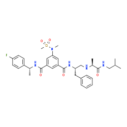 ChemSpider 2D Image | N-[(1S)-1-benzyl-2-{[(1S)-2-(isobutylamino)-1-methyl-2-oxoethyl]amino}ethyl]-N'-[(1R)-1-(4-fluorophenyl)ethyl]-5-[methyl(methylsulfonyl)amino]isophthalamide | C34H44FN5O5S