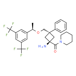 ChemSpider 2D Image | [trans-1-Amino-3-({(1R)-1-[3,5-bis(trifluoromethyl)phenyl]ethoxy}methyl)-3-phenylcyclobutyl](1-piperidinyl)methanone | C27H30F6N2O2