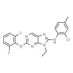 ChemSpider 2D Image | N-(2-Chloro-4-methylphenyl)-2-(2,6-difluorophenoxy)-9-ethyl-9H-purin-8-amine | C20H16ClF2N5O