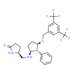 ChemSpider 2D Image | (5S)-5-({[(1S,2R,3R)-3-{[3,5-Bis(trifluoromethyl)benzyl]oxy}-2-phenylcyclopentyl]amino}methyl)-2-pyrrolidinone | C25H26F6N2O2