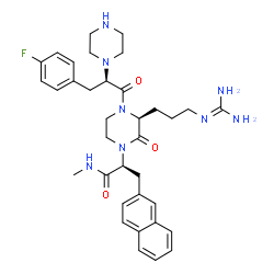 ChemSpider 2D Image | (2S)-2-{(3S)-3-{3-[(Diaminomethylene)amino]propyl}-4-[(2R)-3-(4-fluorophenyl)-2-(1-piperazinyl)propanoyl]-2-oxo-1-piperazinyl}-N-methyl-3-(2-naphthyl)propanamide | C35H45FN8O3