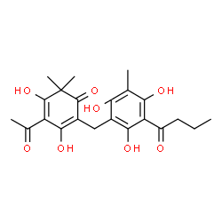 ChemSpider 2D Image | 4-Acetyl-2-(3-butyryl-2,4,6-trihydroxy-5-methylbenzyl)-3,5-dihydroxy-6,6-dimethyl-2,4-cyclohexadien-1-one | C22H26O8