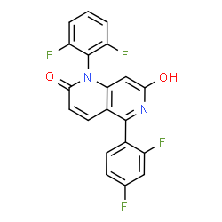 ChemSpider 2D Image | 5-(2,4-difluorophenyl)-1-(2,6-difluorophenyl)-7-hydroxy-1,6-naphthyridin-2-one | C20H10F4N2O2