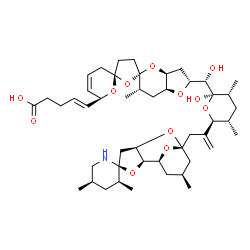 ChemSpider 2D Image | (4E)-5-[(2R,3aS,5S,5'S,6S,6''S,7aS)-2-{(S)-hydroxy[(2R,3R,5S,6S)-2-hydroxy-3,5-dimethyl-6-{3-[(2S,3'S,3aR,5S,5'R,7S,9S,9aR)-3',5',7-trimethylhexahydrospiro[5,9-epoxyfuro[3,2-b]oxocine-2,2'-piperidin]-5(3H)-yl]prop-1-en-2-yl}tetrahydro-2H-pyran-2-yl]methyl}-6-methyl-2,3,3',3'',3a,4',6,6'',7,7a-decahydrodispiro[furo[3,2-b]pyran-5,2'-furan-5',2''-pyran]-6''-yl]pent-4-enoic acid | C47H71NO12