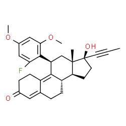 ChemSpider 2D Image | (11beta,17beta)-11-(2-fluoro-4,6-dimethoxyphenyl)-17-hydroxy-17-(prop-1-yn-1-yl)estra-4,9-dien-3-one | C29H33FO4