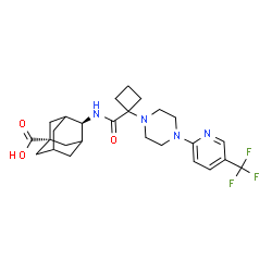 ChemSpider 2D Image | (1r,4s)-4-{[(1-{4-[5-(Trifluoromethyl)-2-pyridinyl]-1-piperazinyl}cyclobutyl)carbonyl]amino}-1-adamantanecarboxylic acid | C26H33F3N4O3