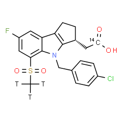 ChemSpider 2D Image | {(3R)-4-(4-Chlorobenzyl)-7-fluoro-5-[(~3~H_3_)methylsulfonyl]-1,2,3,4-tetrahydrocyclopenta[b]indol-3-yl}(1-~14~C)acetic acid | C2014CH16T3ClFNO4S