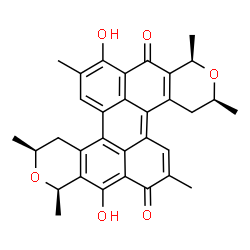 ChemSpider 2D Image | (1R,3S,9R,11S)-8,15-dihydroxy-1,3,6,9,11,14-hexamethyl-1,3,4,9,11,12-hexahydro-7H,16H-anthra[10,4-fg:9,8-f'g']diisochromene-7,16-dione | C32H30O6