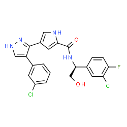 ChemSpider 2D Image | (S)-N-(1-(3-CHLORO-4-FLUOROPHENYL)-2-HYDROXYETHYL)-4-(4-(3-CHLOROPHENYL)-1H-PYRAZOL-3-YL)-1H-PYRROLE-2-CARBOXAMIDE | C22H17Cl2FN4O2