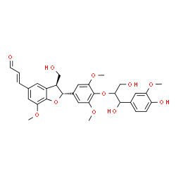 ChemSpider 2D Image | (2E)-3-[(2R,3S)-2-(4-{[1,3-dihydroxy-1-(4-hydroxy-3-methoxyphenyl)propan-2-yl]oxy}-3,5-dimethoxyphenyl)-3-(hydroxymethyl)-7-methoxy-2,3-dihydro-1-benzofuran-5-yl]prop-2-enal | C31H34O11