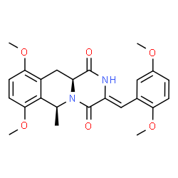ChemSpider 2D Image | (3Z,6S,11aS)-3-(2,5-Dimethoxybenzylidene)-7,10-dimethoxy-6-methyl-11,11a-dihydro-2H-pyrazino[1,2-b]isoquinoline-1,4(3H,6H)-dione | C24H26N2O6