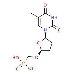 ChemSpider 2D Image | ({[(2R,5R)-5-(5-Methyl-2,4-dioxo-3,4-dihydro-1(2H)-pyrimidinyl)tetrahydro-2-furanyl]oxy}methyl)phosphonic acid | C10H15N2O7P