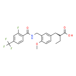 ChemSpider 2D Image | 2-[3-({[2-Fluoro-4-(trifluoromethyl)benzoyl]amino}methyl)-4-methoxybenzyl]butanoic acid | C21H21F4NO4