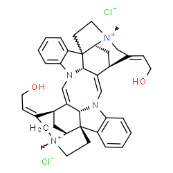 ChemSpider 2D Image | (3aR,9Z,10S,11aS,19aS,20Z,20bS,21S,22aS,23E,26E)-23,26-bis(2-hydroxyethylidene)-1,12-dimethyl-1,2,3,10,11,11a,12,13,14,21,22,22a-dodecahydro-19aH,20bH-1,21:10,12-diethanodipyrrolo[3,2-f:3,2-f'][1,5]diazocino[3,2,1-jk:7,6,5-j'k']dicarbazole-1,12-diium dichloride | C40H46Cl2N4O2