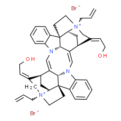 ChemSpider 2D Image | (1R,9Z,11S,13S,25Z,27S,28E,33S,35S,37E,38S)-14,30-Diallyl-28,37-bis(2-hydroxyethylidene)-8,24-diaza-14,30-diazoniaundecacyclo[25.5.2.2~11,14~.1~1,8~.1~10,17~.0~2,7~.0~13,17~.0~18,23~.0~24,35~.0~26,38~
.0~30,33~]octatriaconta-2,4,6,9,18,20,22,25-octaene dibromide | C44H50Br2N4O2
