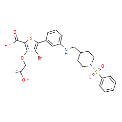 ChemSpider 2D Image | 4-Bromo-3-(carboxymethoxy)-5-[3-({[1-(phenylsulfonyl)-4-piperidinyl]methyl}amino)phenyl]-2-thiophenecarboxylic acid | C25H25BrN2O7S2