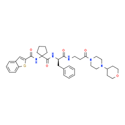 ChemSpider 2D Image | Nalpha-({1-[(1-Benzothiophen-2-ylcarbonyl)amino]cyclopentyl}carbonyl)-N-{3-oxo-3-[4-(tetrahydro-2H-pyran-4-yl)-1-piperazinyl]propyl}-D-phenylalaninamide | C36H45N5O5S