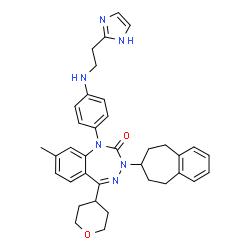 ChemSpider 2D Image | 1-(4-{[2-(1H-Imidazol-2-yl)ethyl]amino}phenyl)-8-methyl-3-(6,7,8,9-tetrahydro-5H-benzo[7]annulen-7-yl)-5-(tetrahydro-2H-pyran-4-yl)-1,3-dihydro-2H-1,3,4-benzotriazepin-2-one | C36H40N6O2